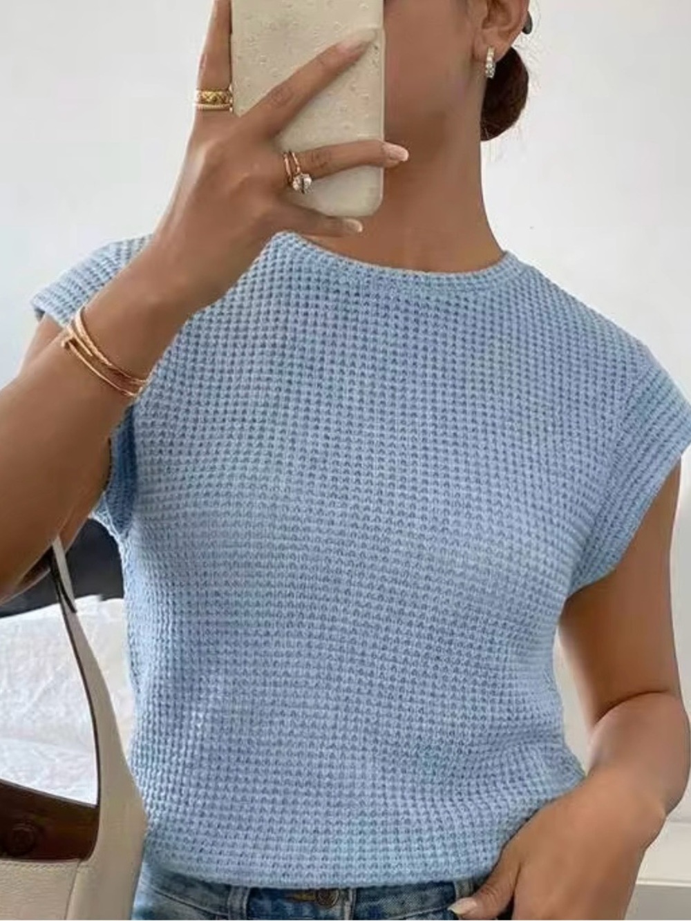 Amazon Sky Blue Waffle minimalist knit shirt medium